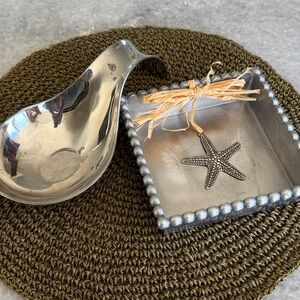 Mud Pie Silver Napkin Holder and Spoon Rest